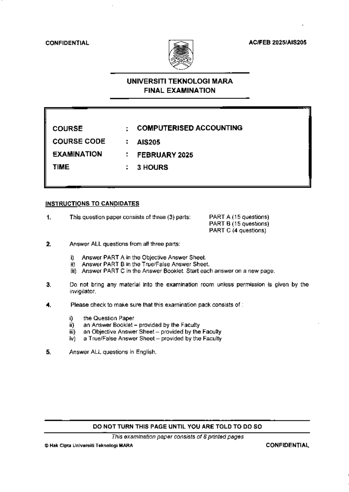 AIS205 - Final Exam Paper for Computerised Accounting, Feb 2025 - Studocu