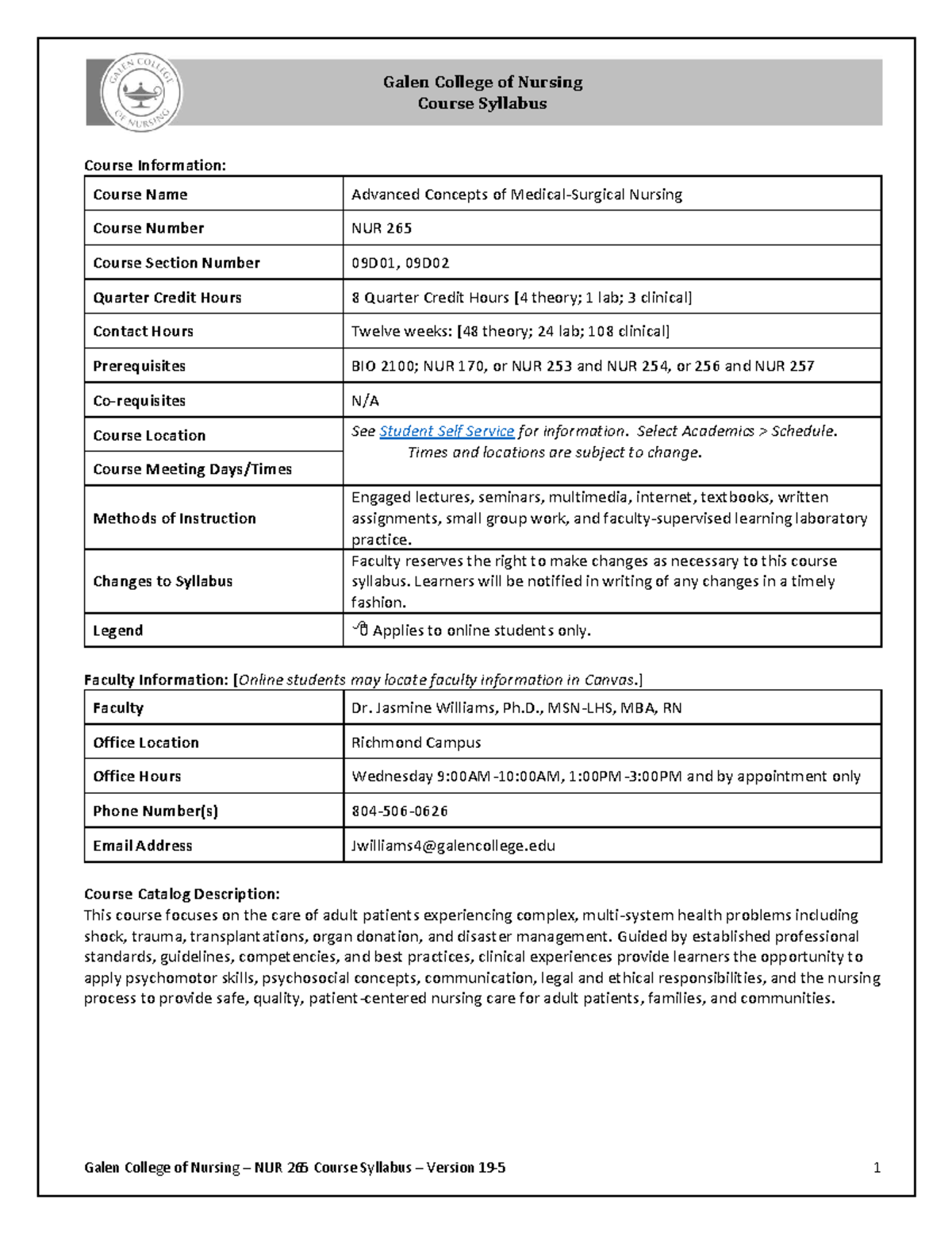 NUR 265 Advanced Concepts of Nursing Syllabus - Spring 2026 - Studocu