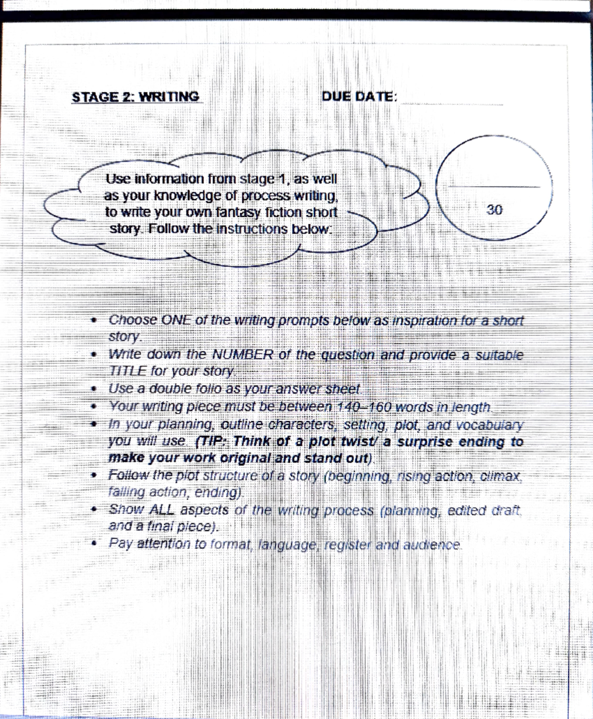 English Grade 8 Stage 2 Fantasy Fiction Short Story Project - Studocu