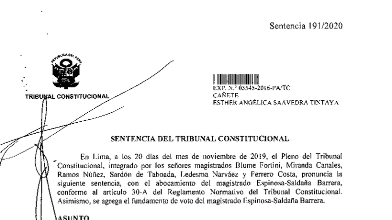 Sentencia del Tribunal Constitucional EXP 05545-2016-AA: Caso Saavedra ...