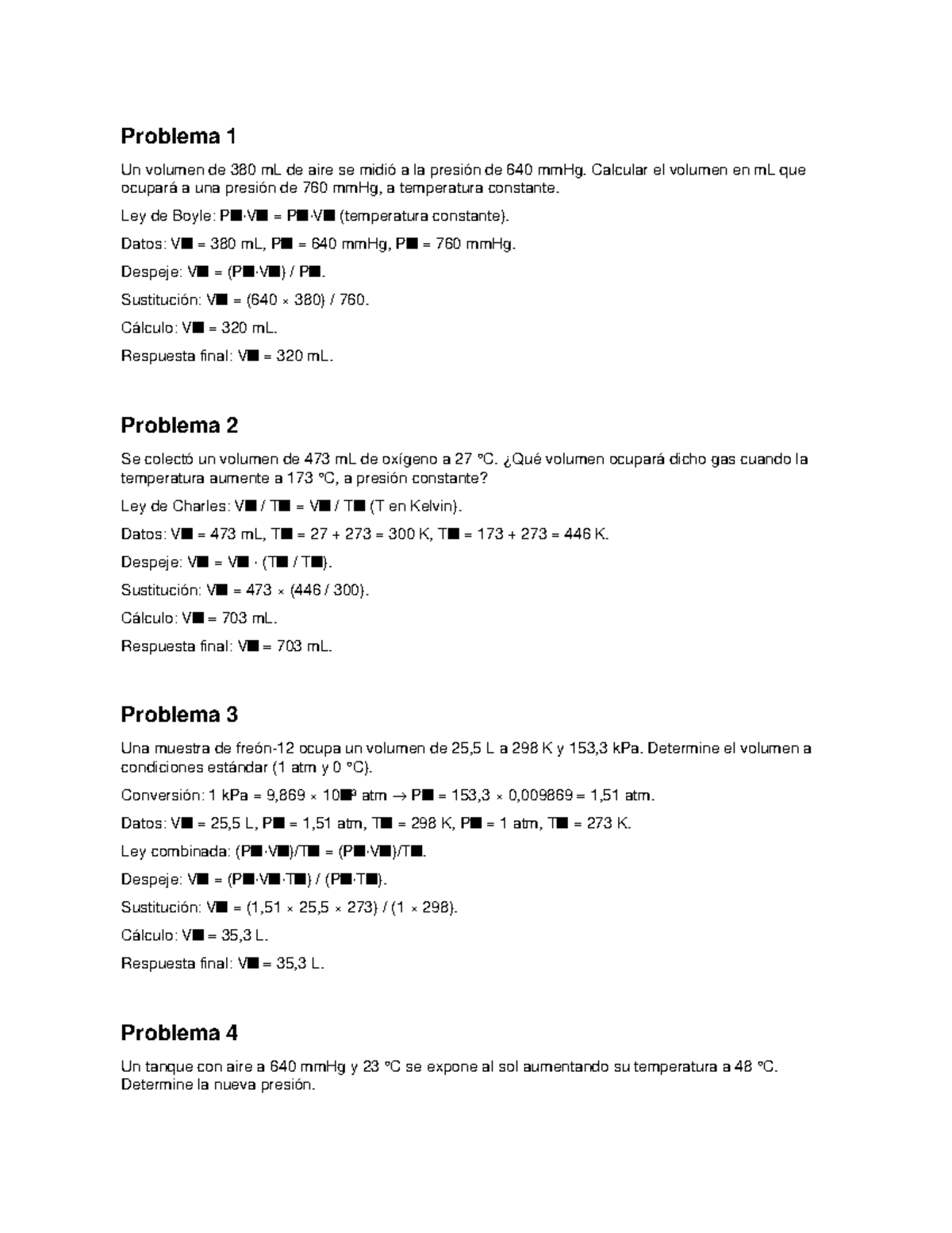 Taller de Gases Ideales: Problemas y Soluciones Detalladas - Studocu