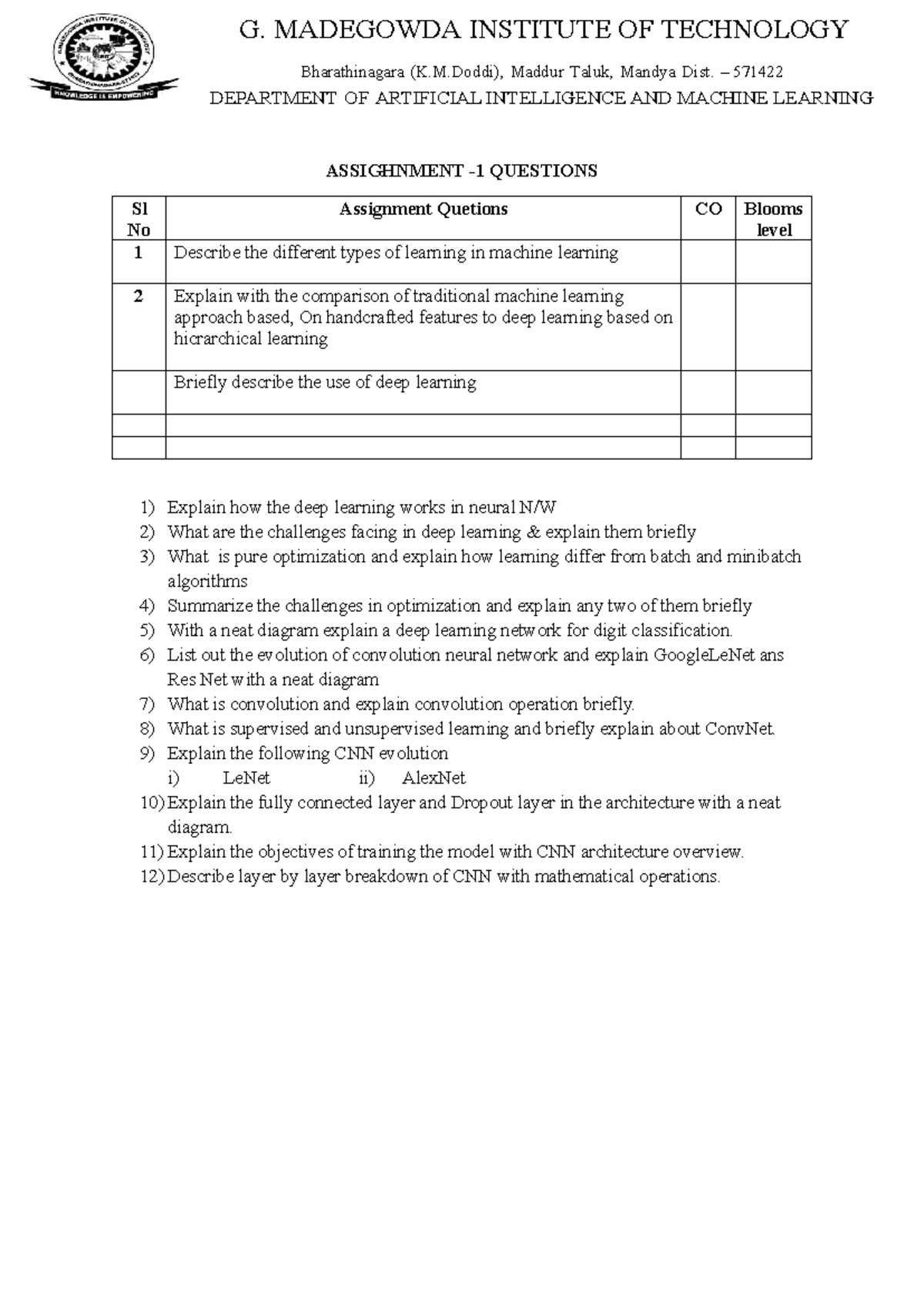 Assignment BAI701: Deep Learning & Machine Learning Concepts - Studocu