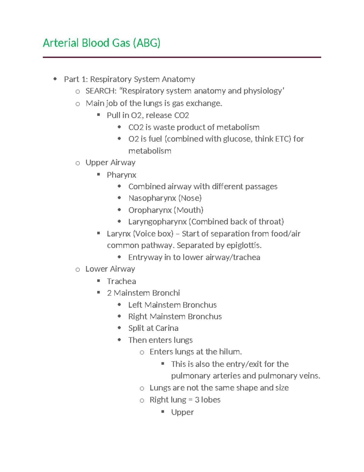 ABG Study Notes - Arterial Blood Gas Analysis Essentials - Studocu