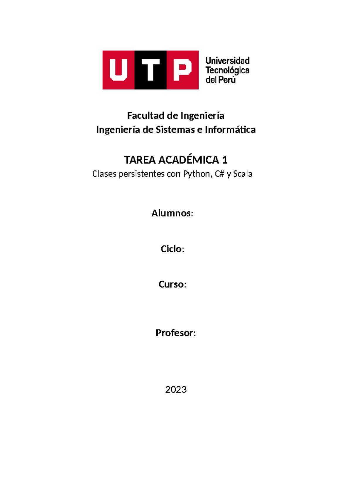 Tarea Académica 1 - Clases Persistentes en Python, C# y Scala - Studocu