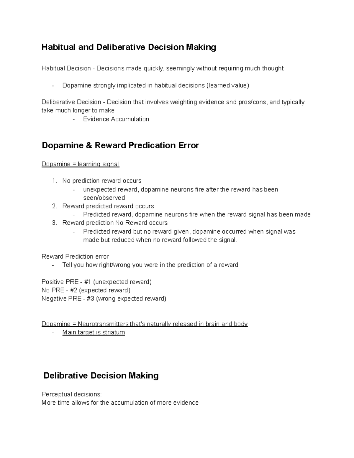 Mind & Brain 1.3: Habitual vs. Deliberative Decision Making - Studocu