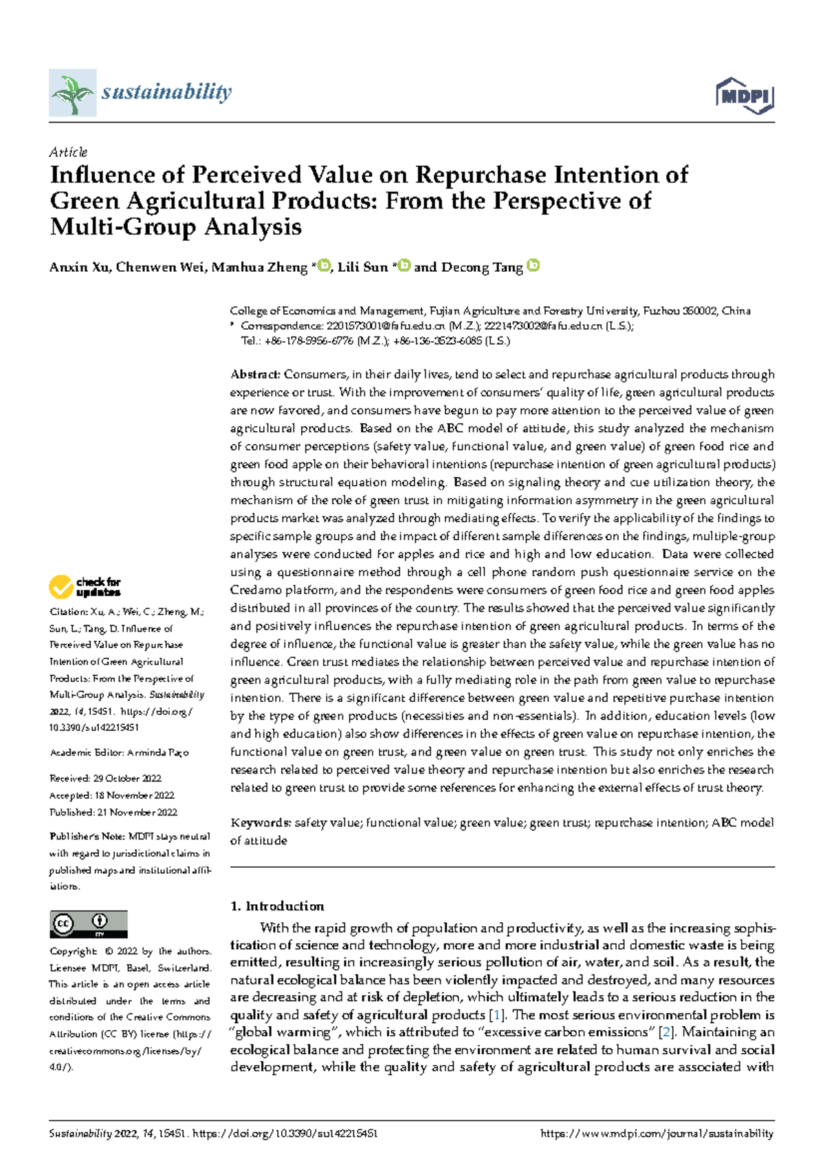 Influence of Perceived Value on Repurchase Intention of Green Products ...