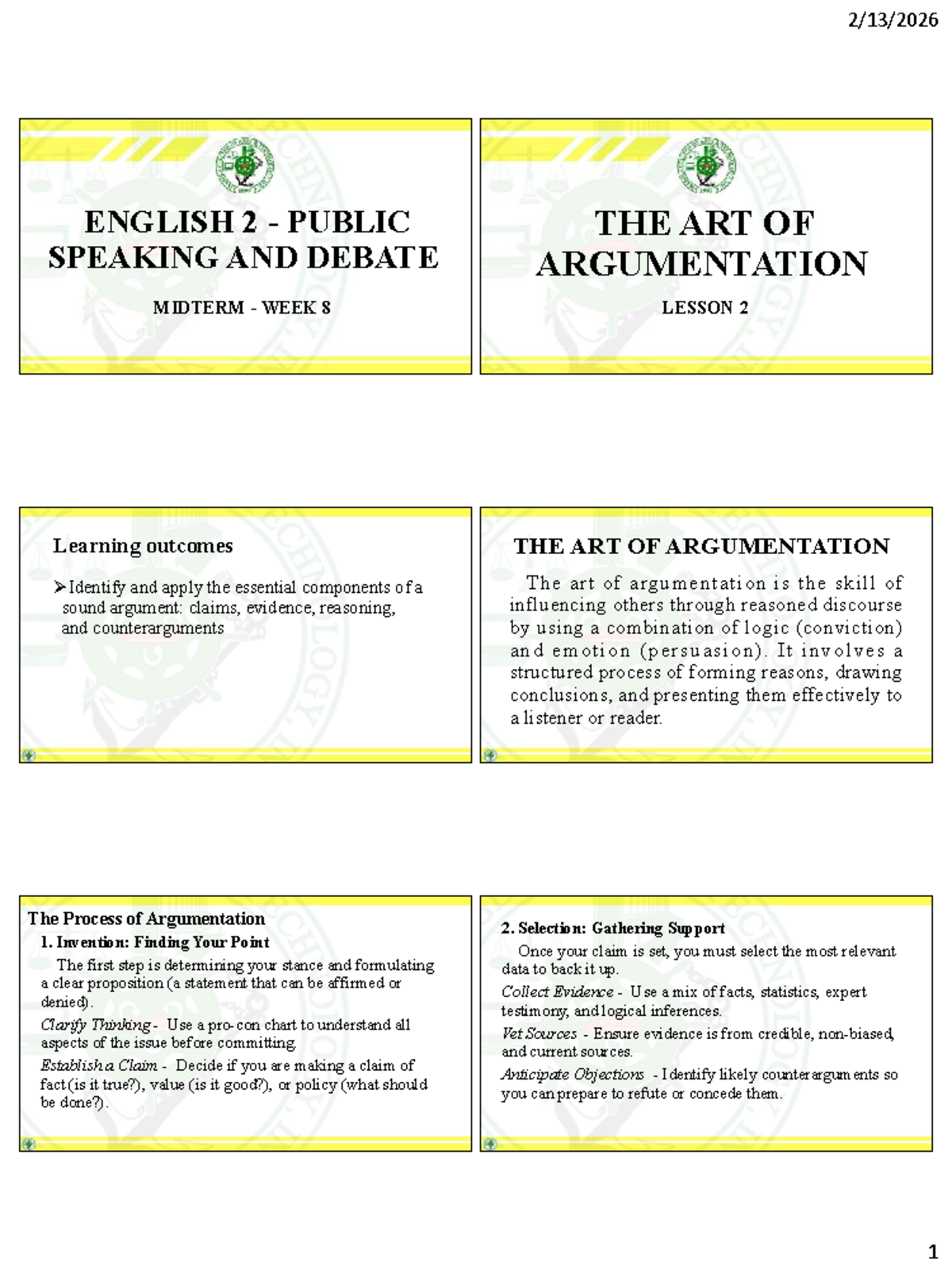 ENGLISH 2 MIDTERM WEEK 8: THE ART OF ARGUMENTATION LESSON 2 - Studocu