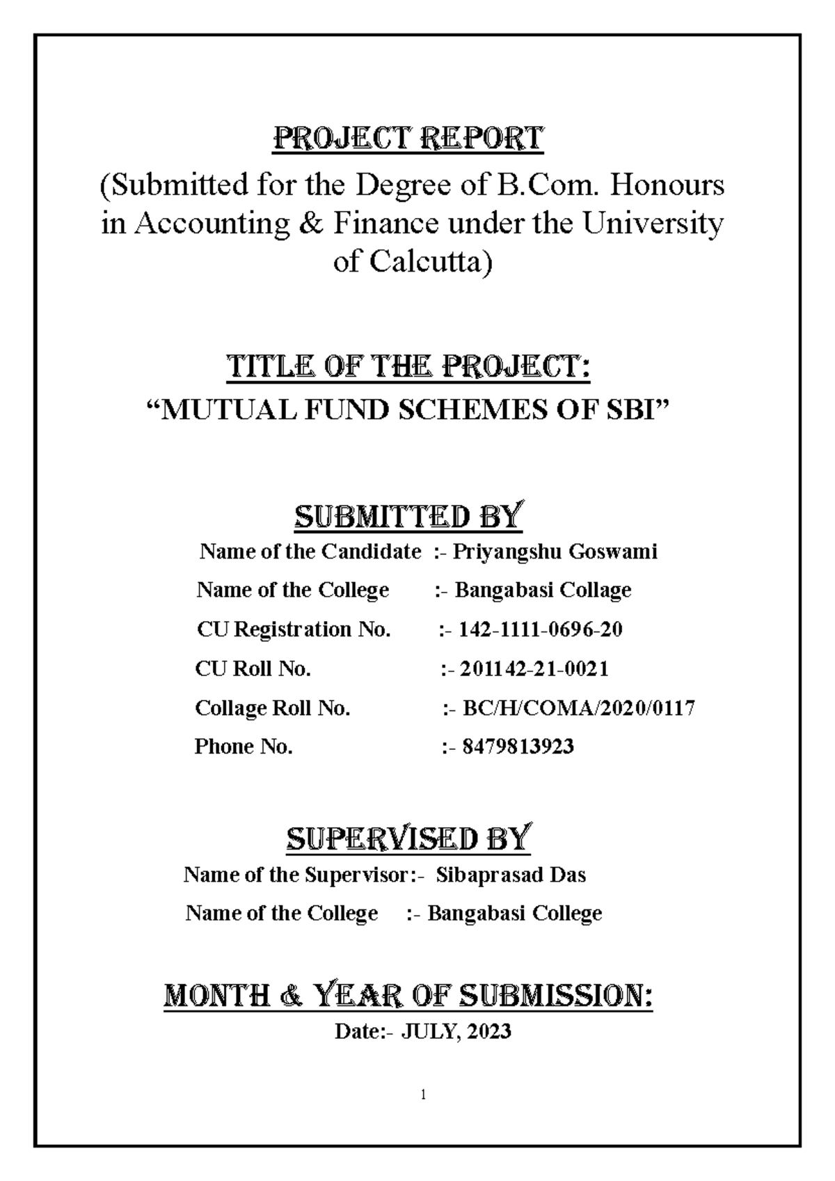PROJECT REPORT: FUND SCHEMES OF SBI MUTUAL FUND (B.Com. Honours) - Studocu