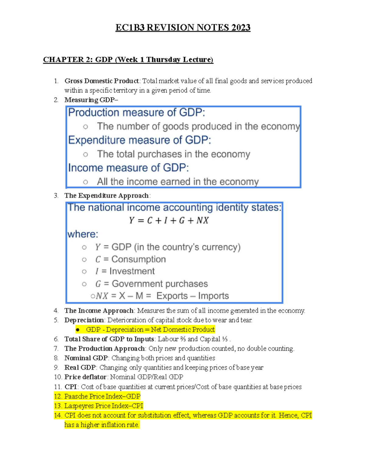 EC1B3 REVISION NOTES 2023: GDP, Economic Growth & Production Models ...