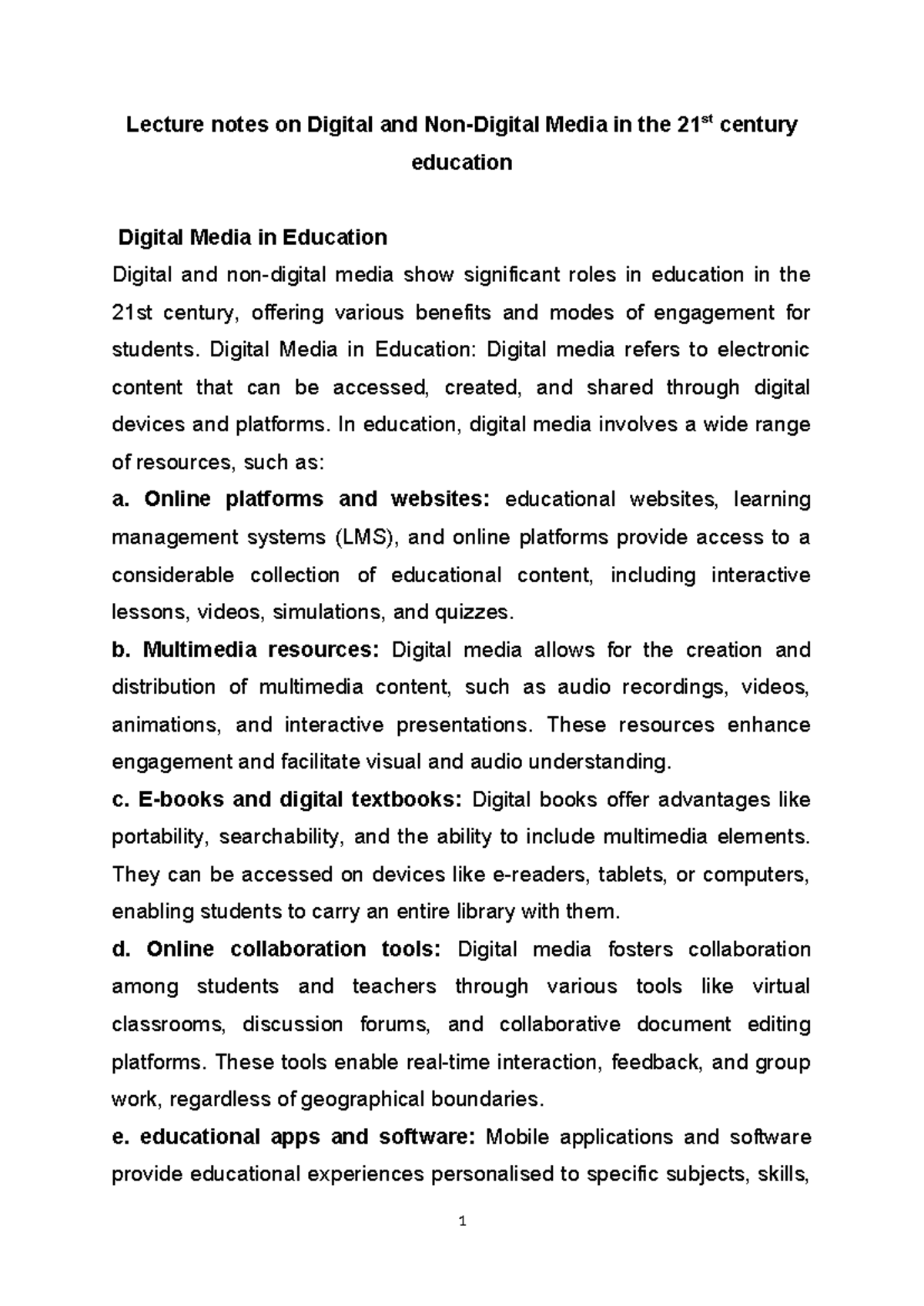 Lecture Notes: Digital & Non-Digital Media in 21st Century Education ...
