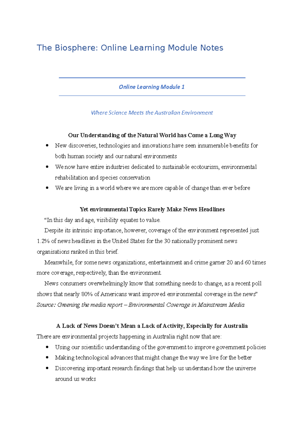 The Biosphere Module Notes - The Biosphere: Online Learning Module ...