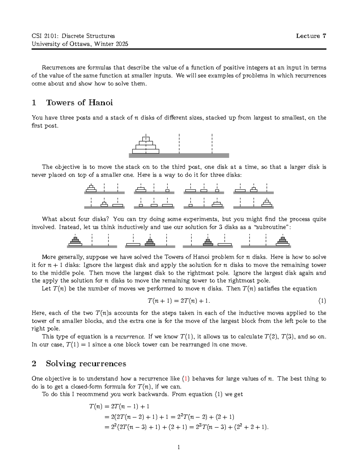 CSI 2101: Discrete Structures - Winter 2025 Lecture 7 Recurrences Notes ...
