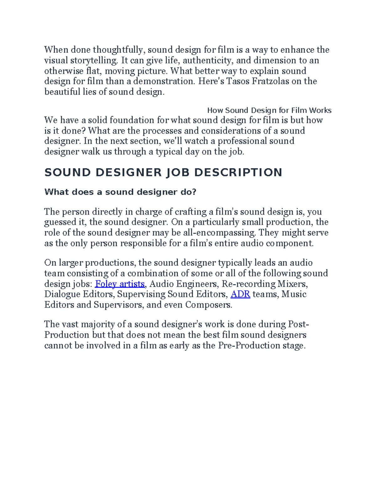 Lesson Plan: Sound in Film (BFS 1108) for Intro to Sound Recording ...