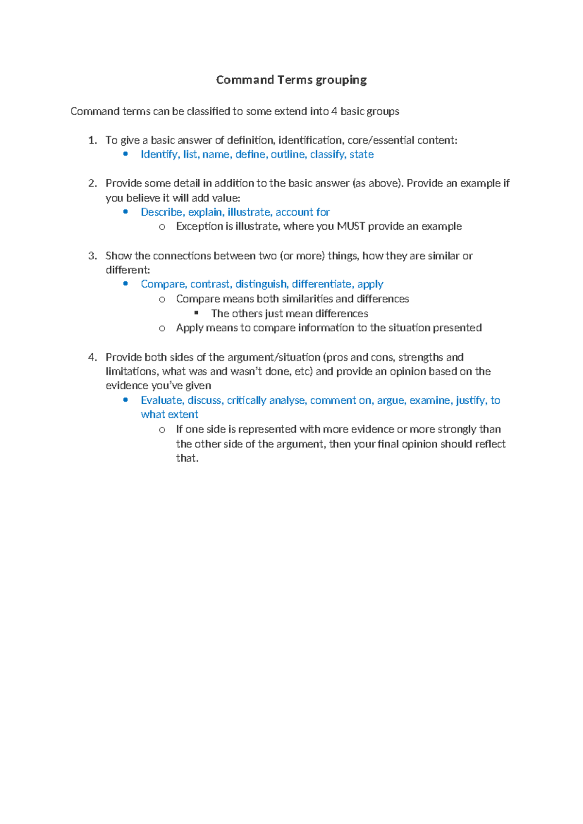 Command Terms Grouping Analysis for 2021 Exam Preparation - Studocu