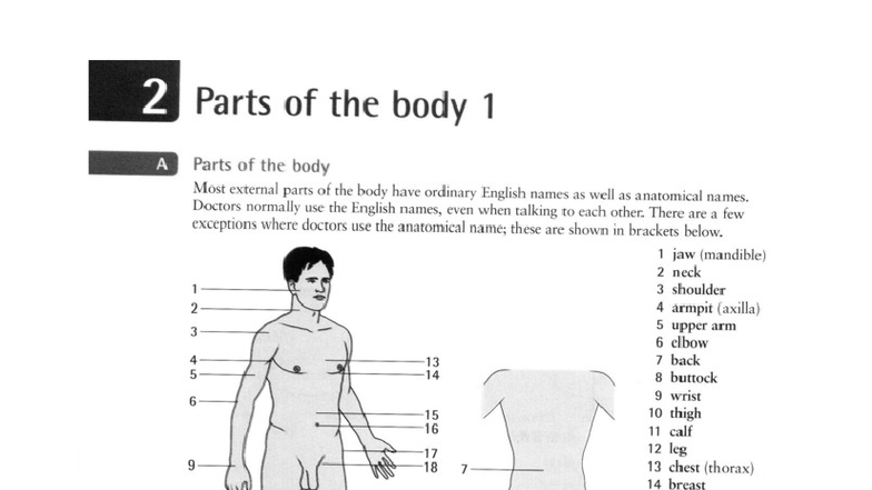 Professional English in Use Medicine: Parts of the Body Overview - Studocu