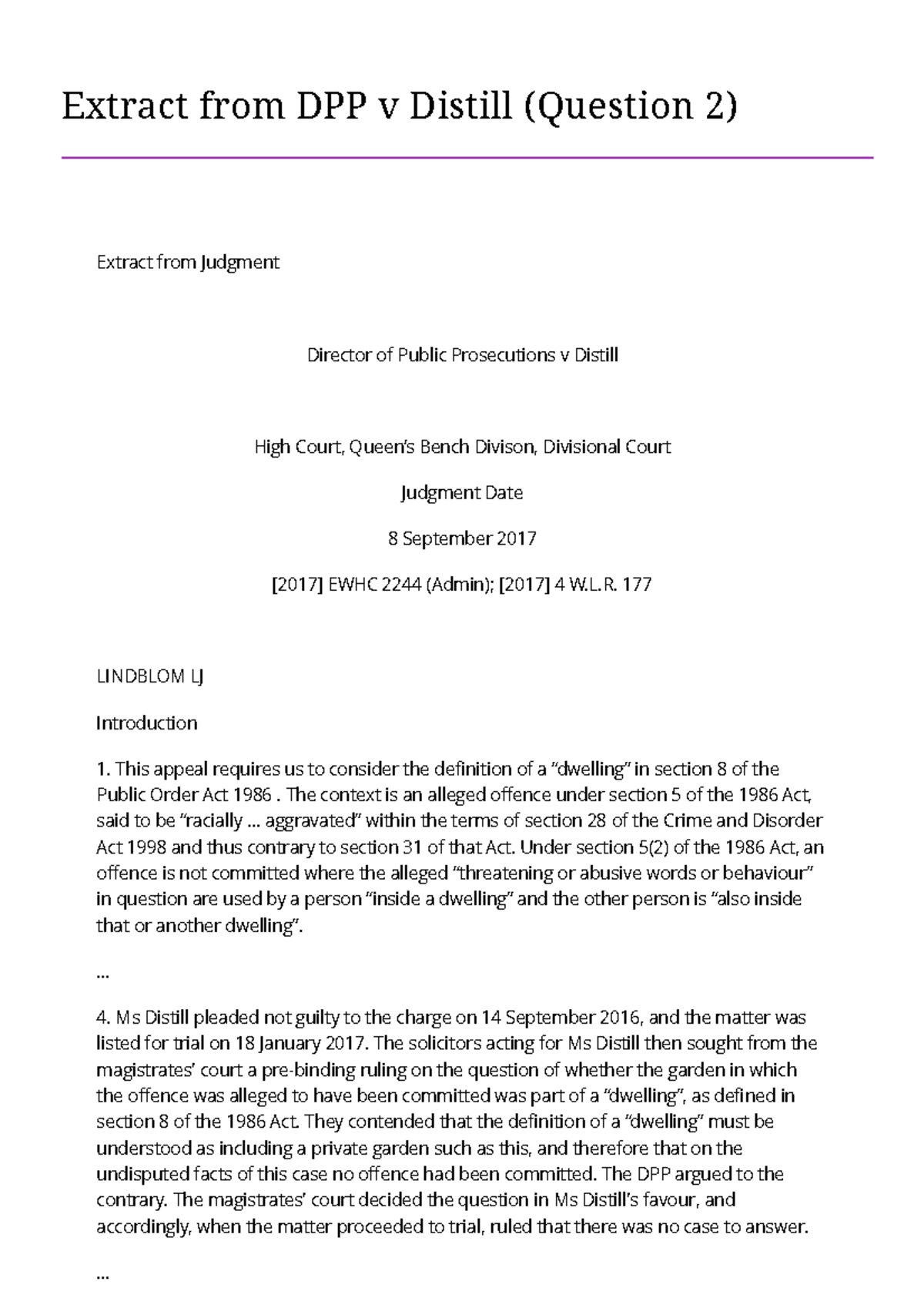 Extract from DPP v Distill (Q2) - High Court Judgment Analysis - Studocu