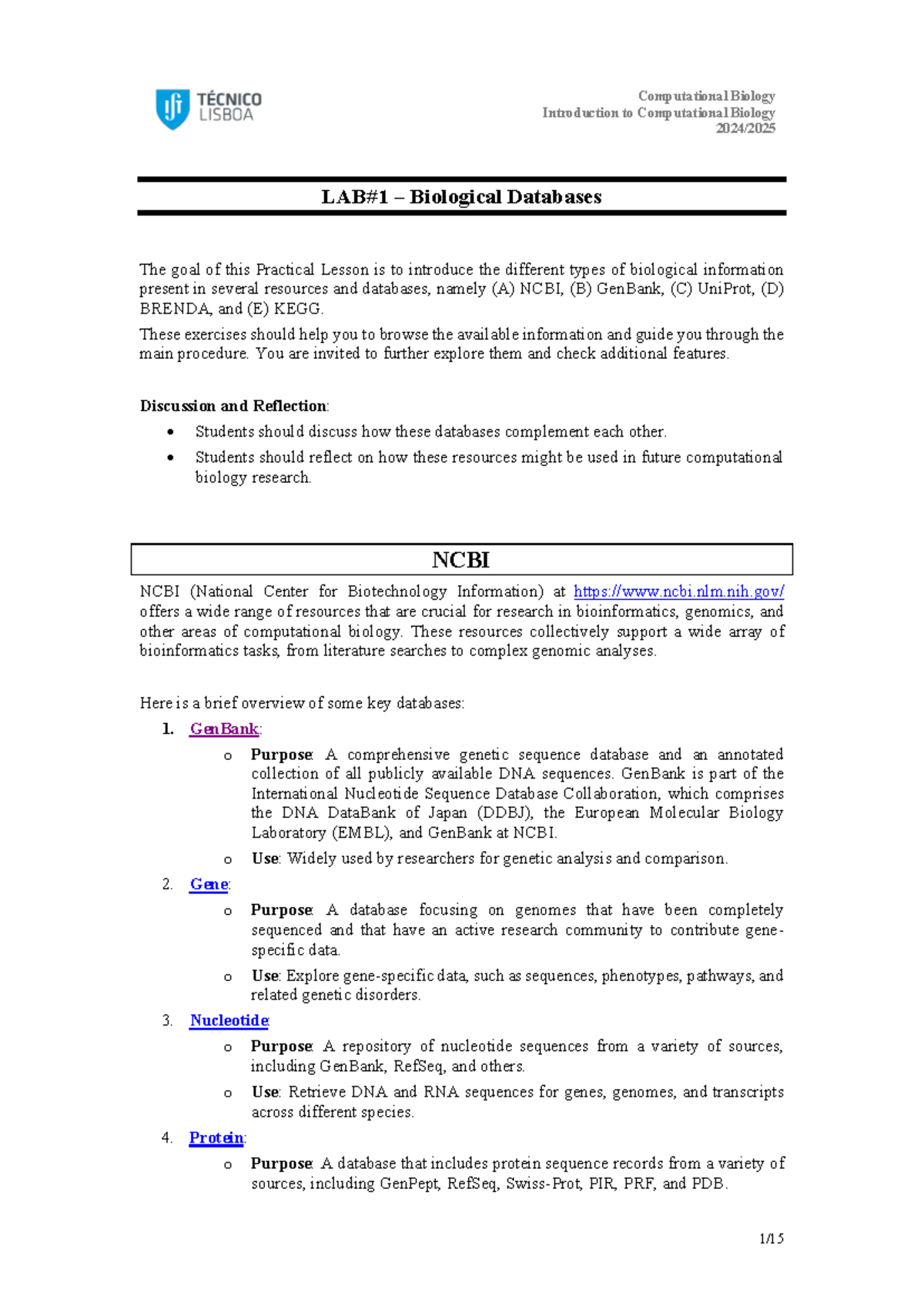 Computational Biology (BIO101) Practical Lesson: Exploring Biological ...