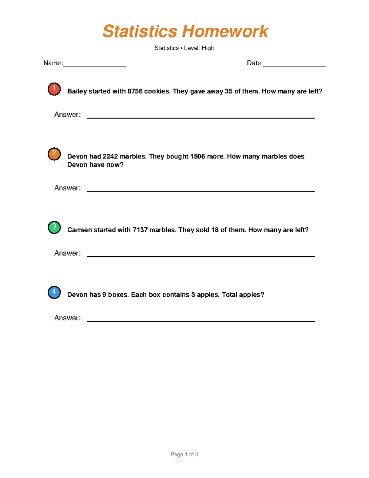 Statistics Homework Level: High 1 - Problem Set & Answers - Studocu