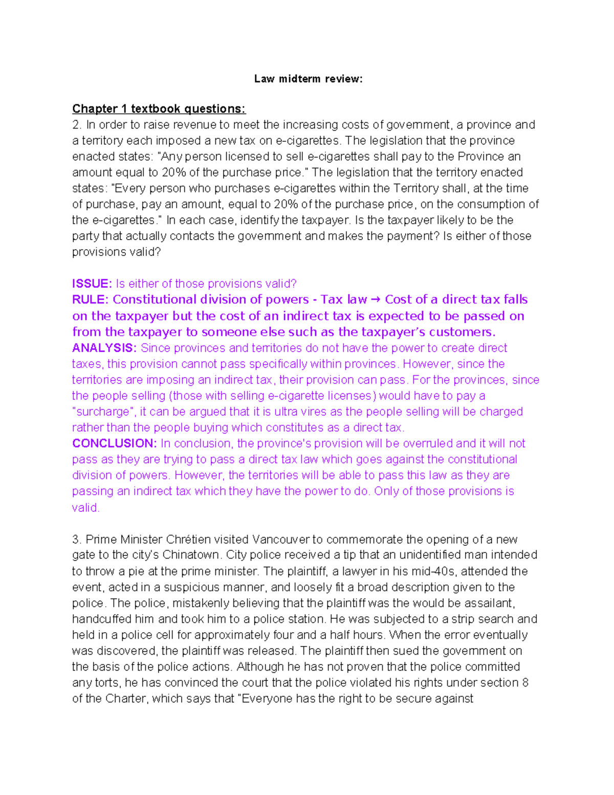 Law midterm review - Law midterm review: Chapter 1 textbook questions ...