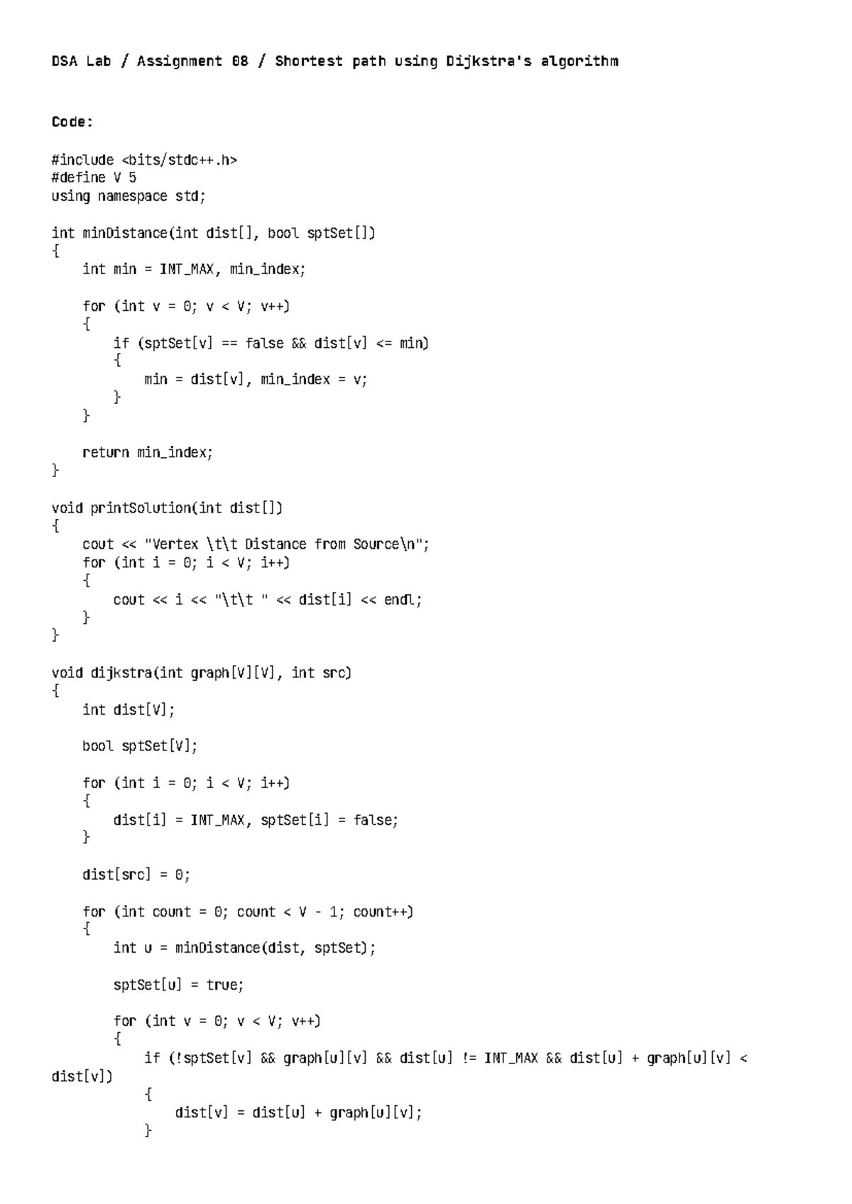 Assignment-08 Code - Good - DSA Lab / Assignment 08 / Shortest path ...