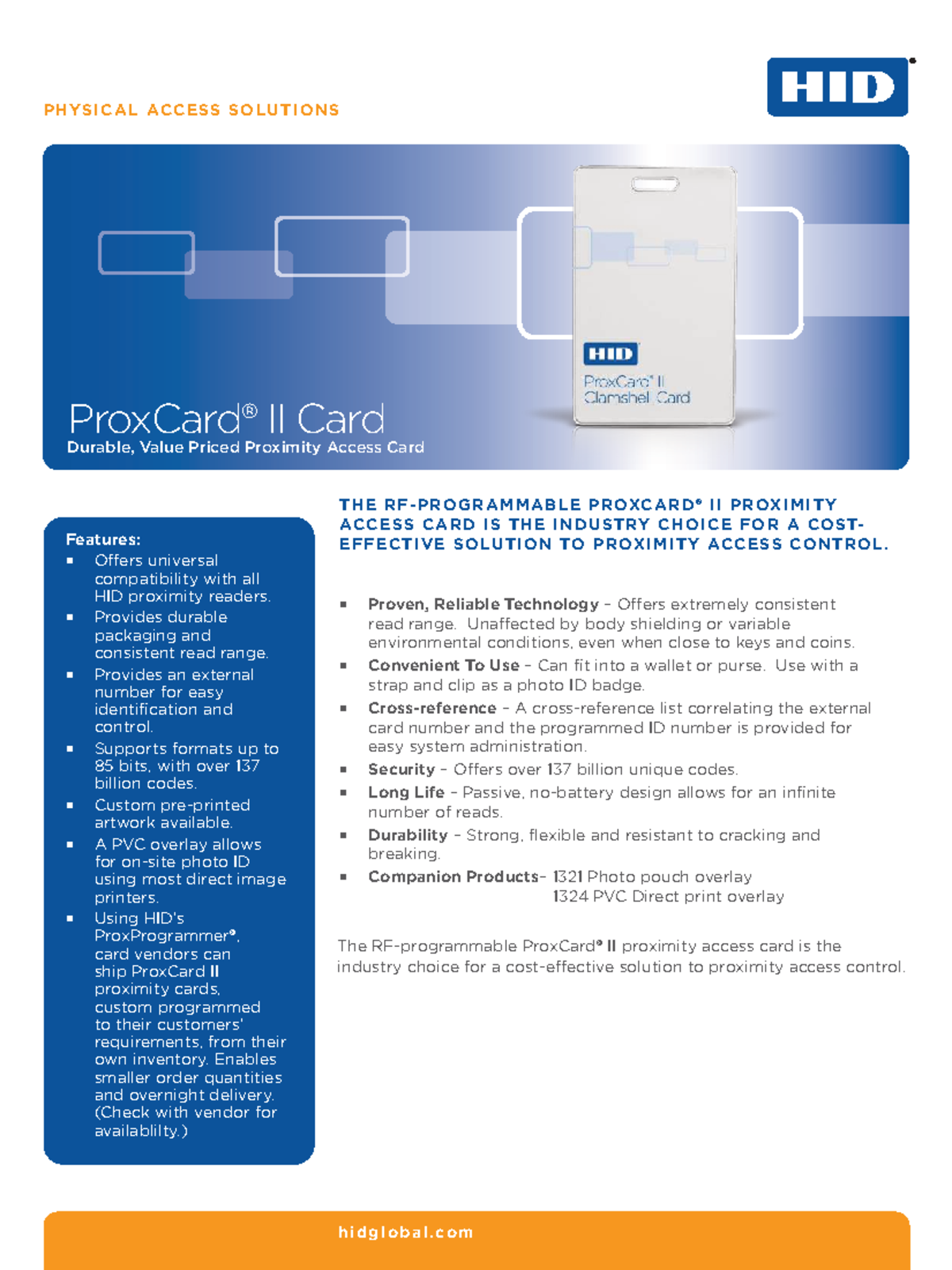 PHYSICAL ACCESS SOLUTIONS II: ProxCard II Features & Benefits - Studocu