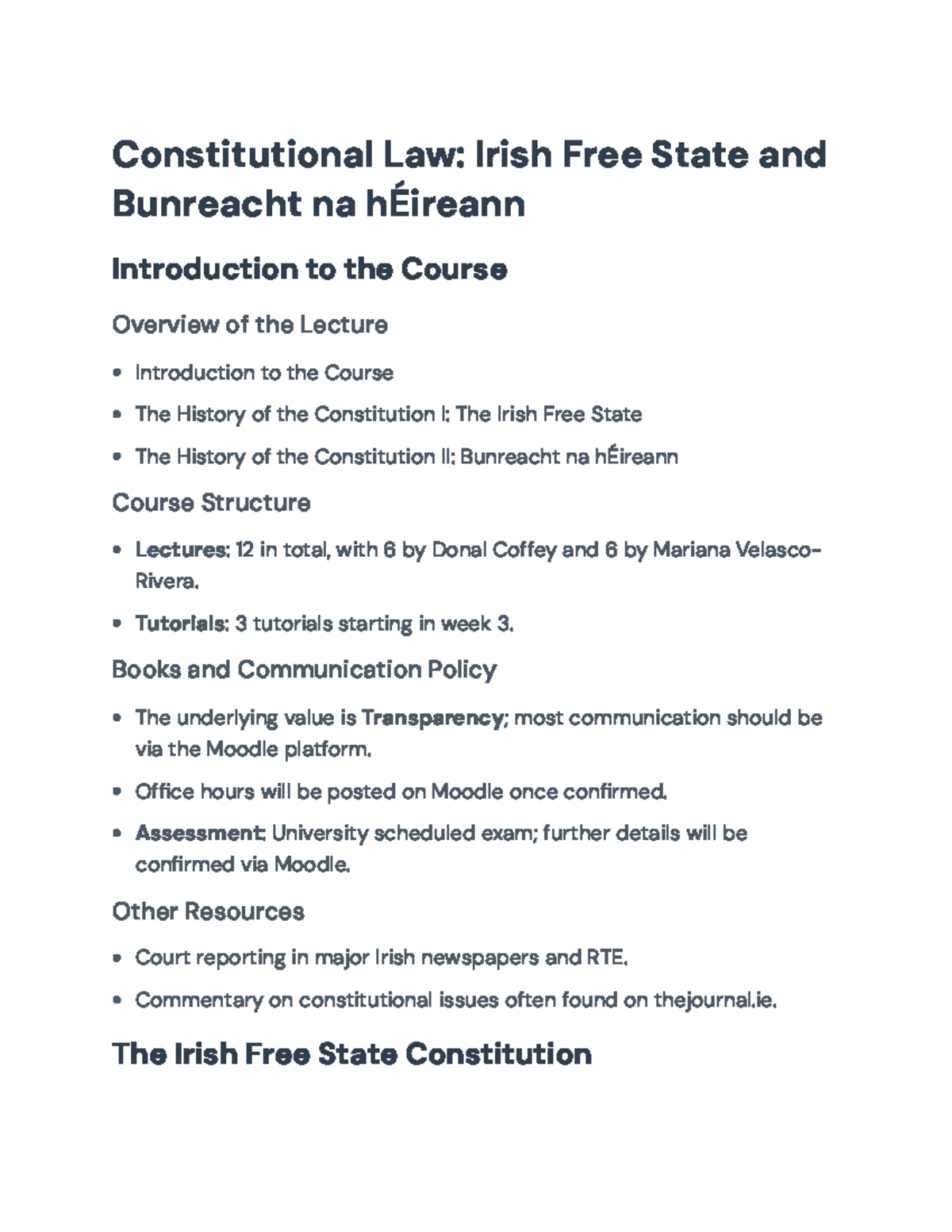 Irish Free State Constitutional Law: Bunreacht na hÉireann Overview ...