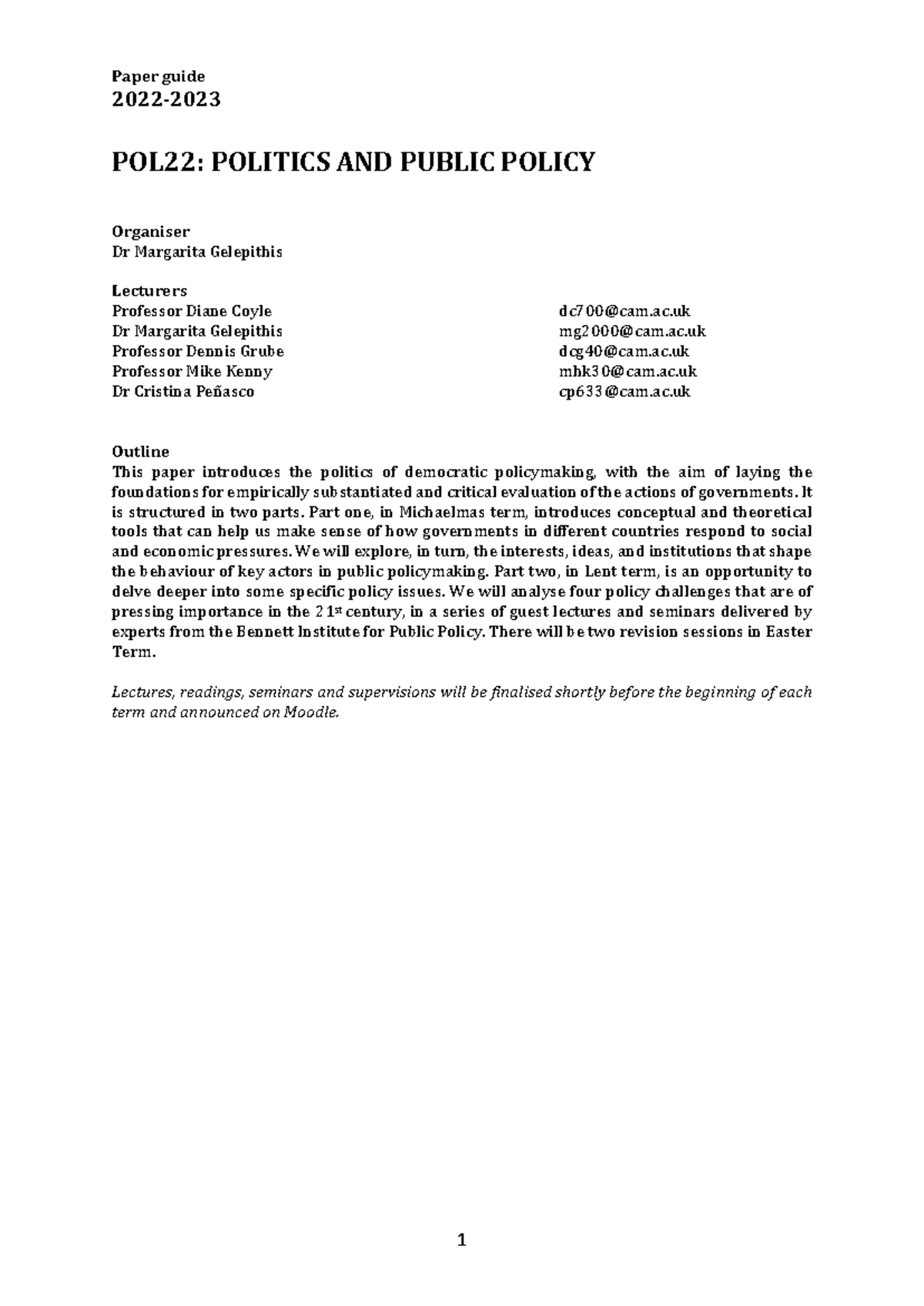 POL22: Syllabus for Politics and Public Policy Course - Studocu