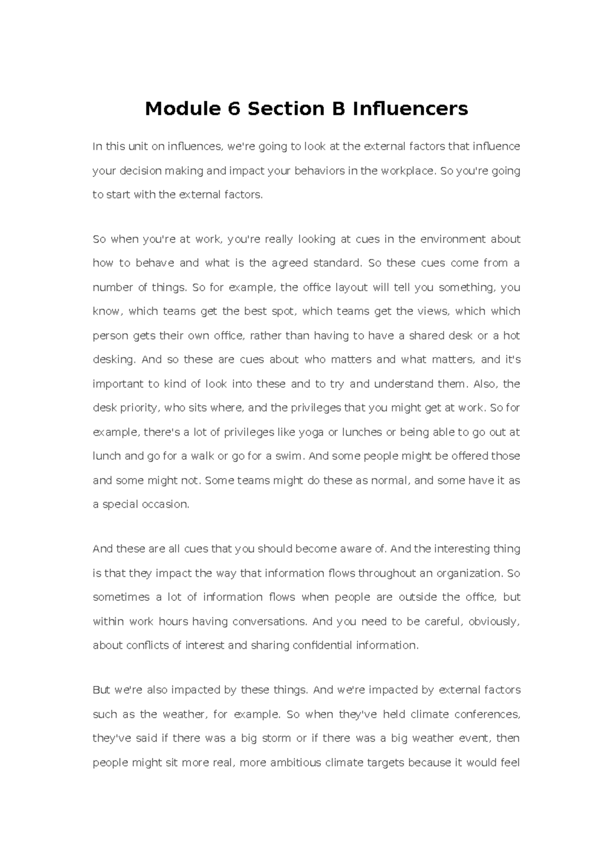 Module 6B: Understanding External Influencers on Decision Making - Studocu