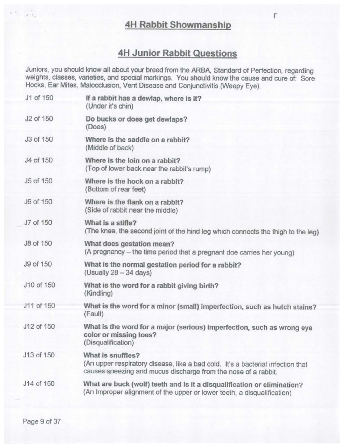 4H Rabbit Showmanship: Essential Junior Questions & Answers - Studocu