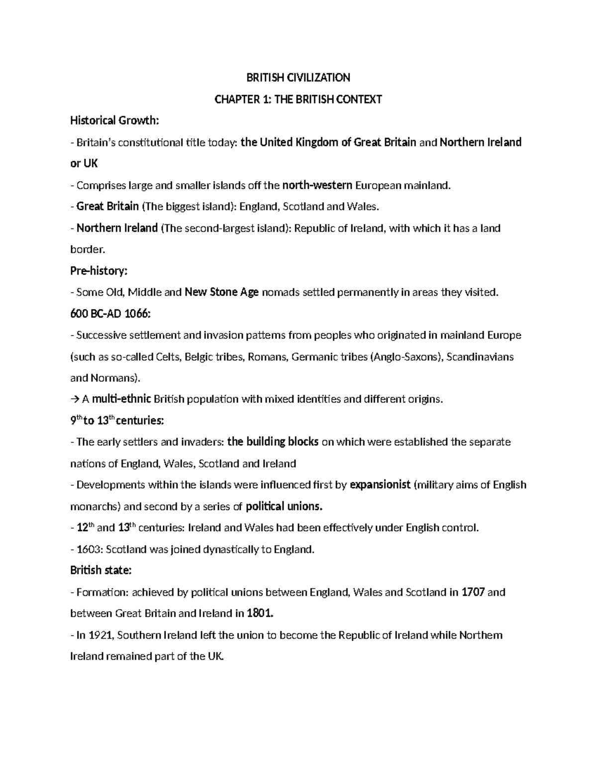 British Civilization - BRITISH CIVILIZATION CHAPTER 1: THE BRITISH ...