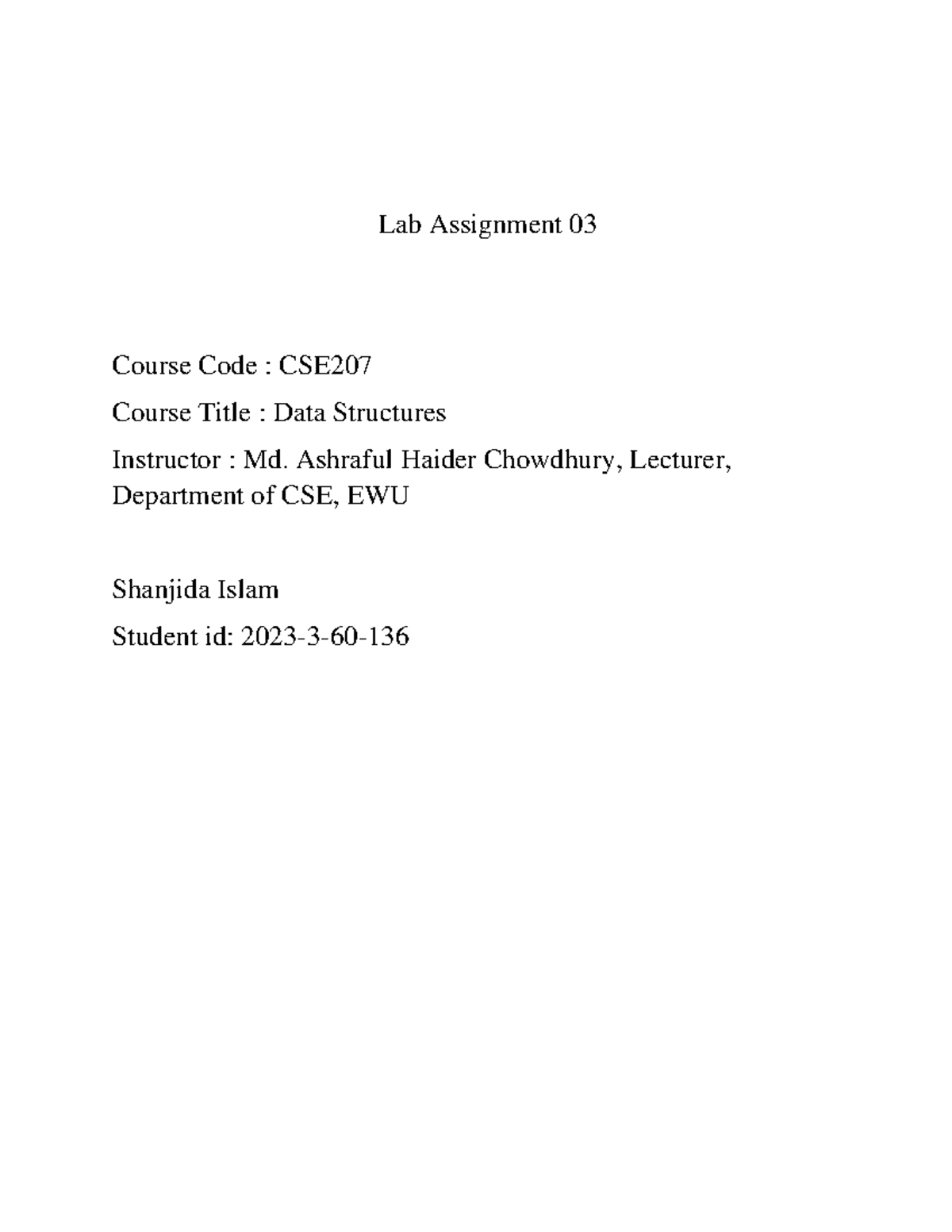 Lab Assignment 03 - CSE207 Data Structures (2023) - Studocu