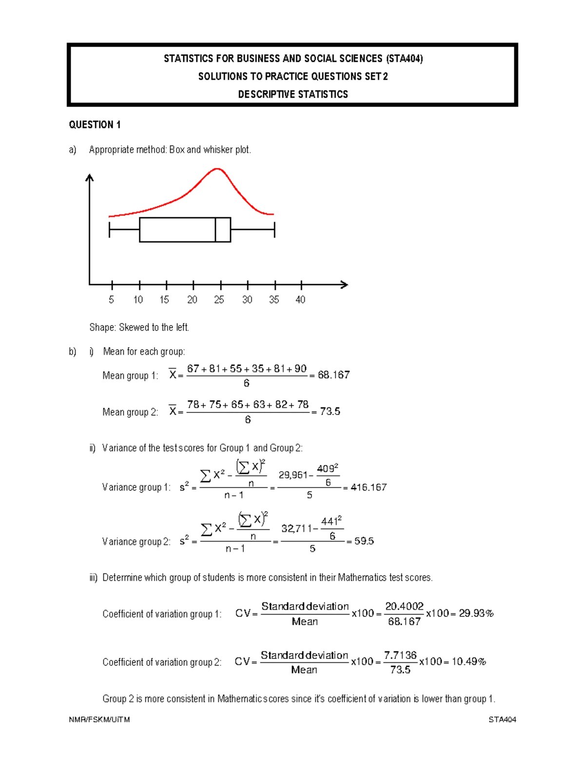 STA404 - Practice Questions SET 1 - NMR/FSKM/UiTM STA STATISTICS FOR ...