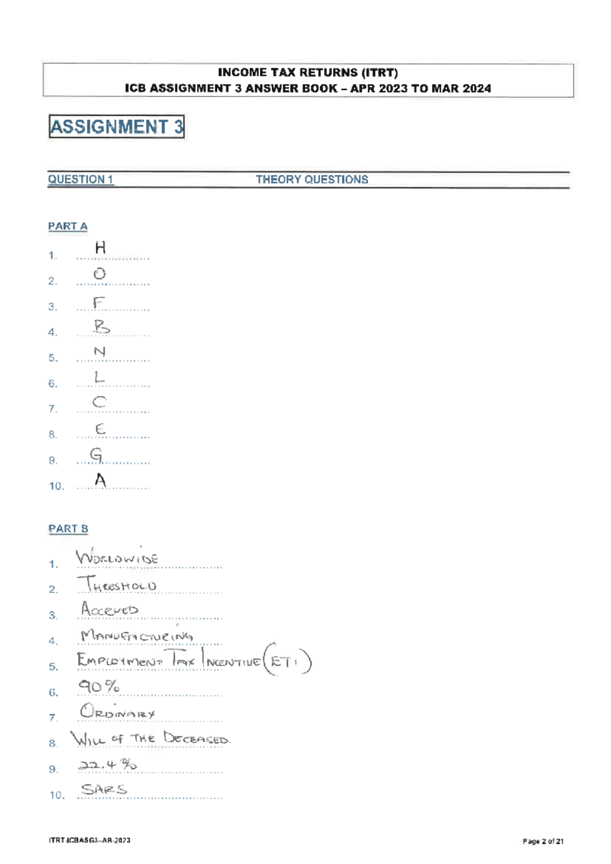 ITRT ICB 2023 Assignment 3: Comprehensive Tax Returns Analysis - Studocu