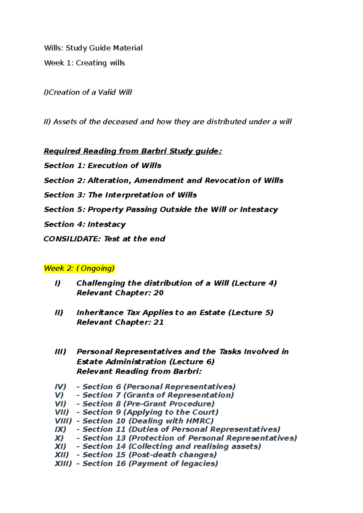 Wills Study Guide Notes: Key Concepts & Week 1-2 Overview - Studocu