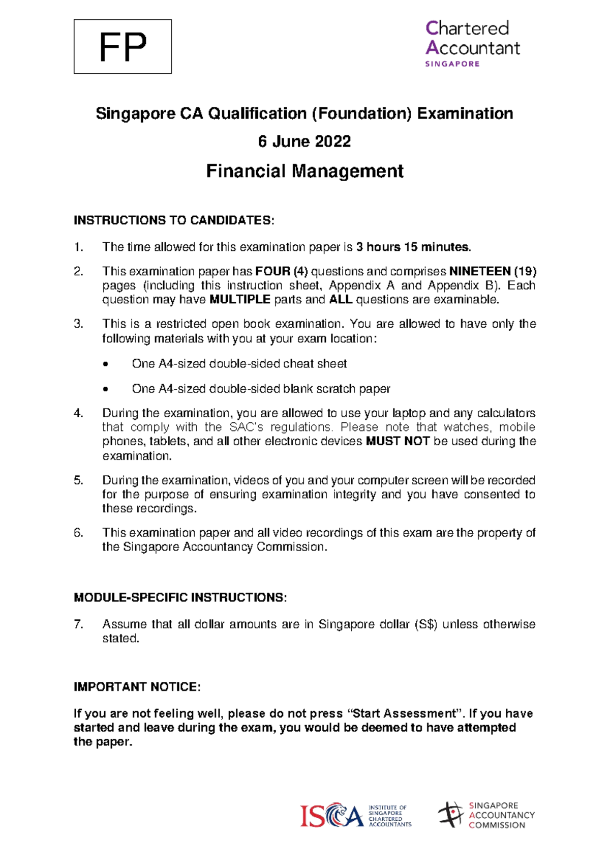 FP Singapore CA Qualification (Foundation) Exam - Financial Management ...