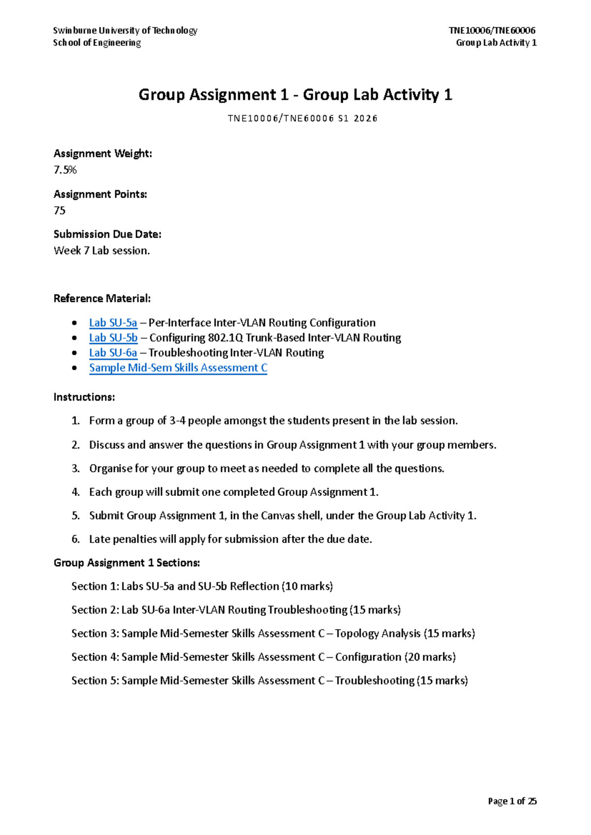 Swinburne University Group Lab Activity 1 - Engineering Assignment S1 ...