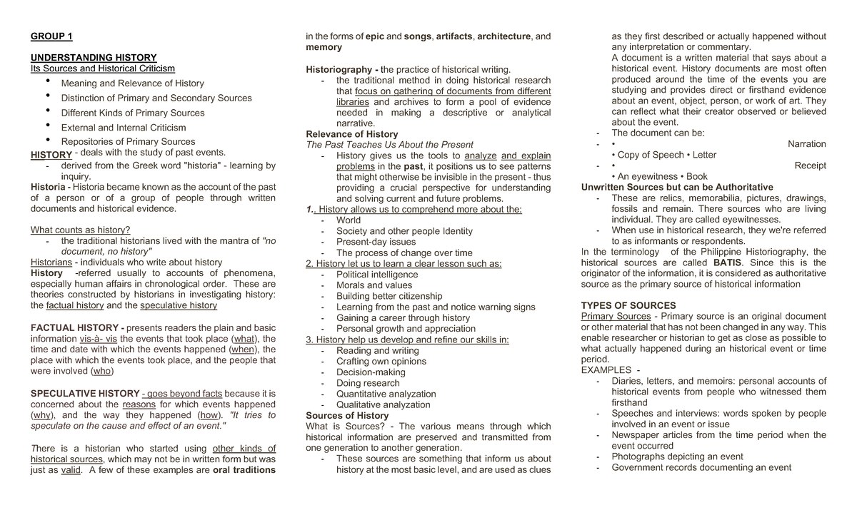 RPH. Understanding History: Sources & Their Significance - Studocu