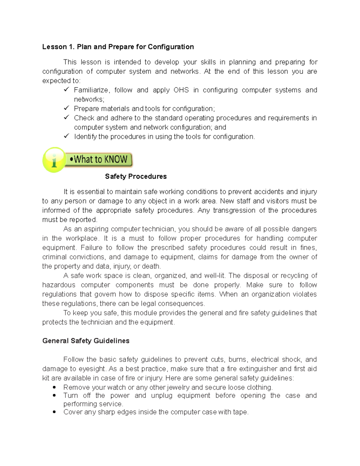 Lesson 4 - Module 2 ICT: Safety Procedures in Computer Configuration ...
