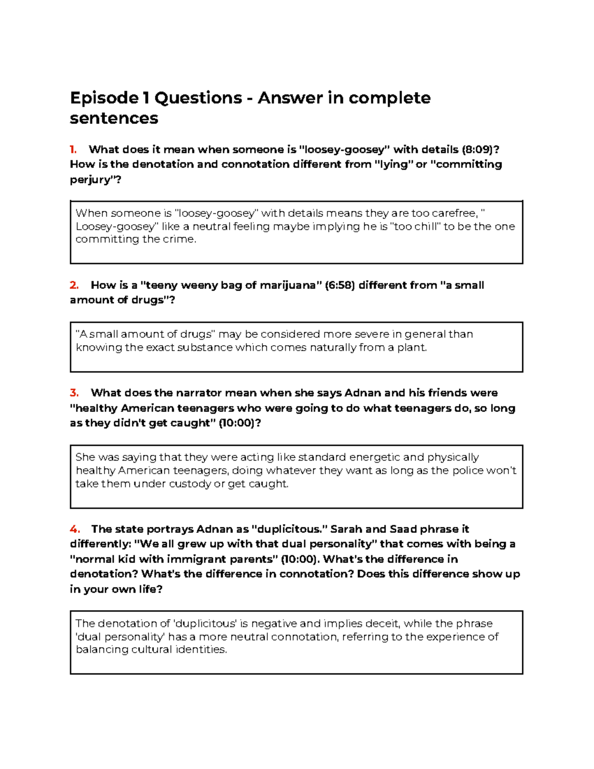 ENG 101 Episode 1 - Exploring Connotations in Dialogue - Studocu
