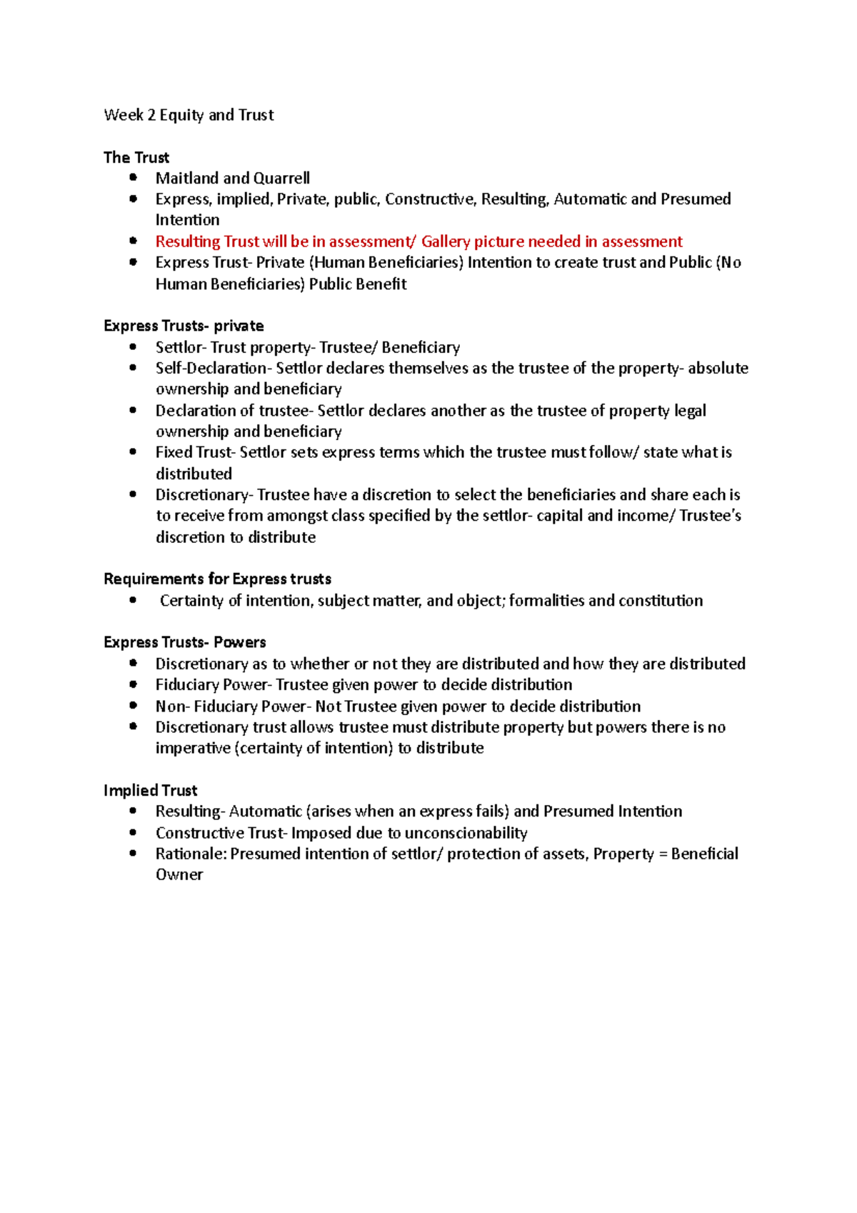 Week 2 Equity and Trust - Lecture Notes Overview and Key Concepts - Studocu