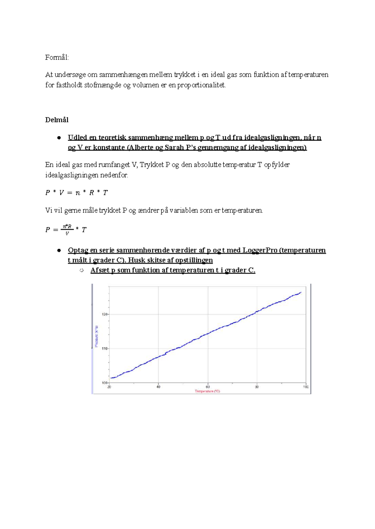 Fysik Rapport: Proportionalitet mellem Tryk og Temperatur i Idealgas ...