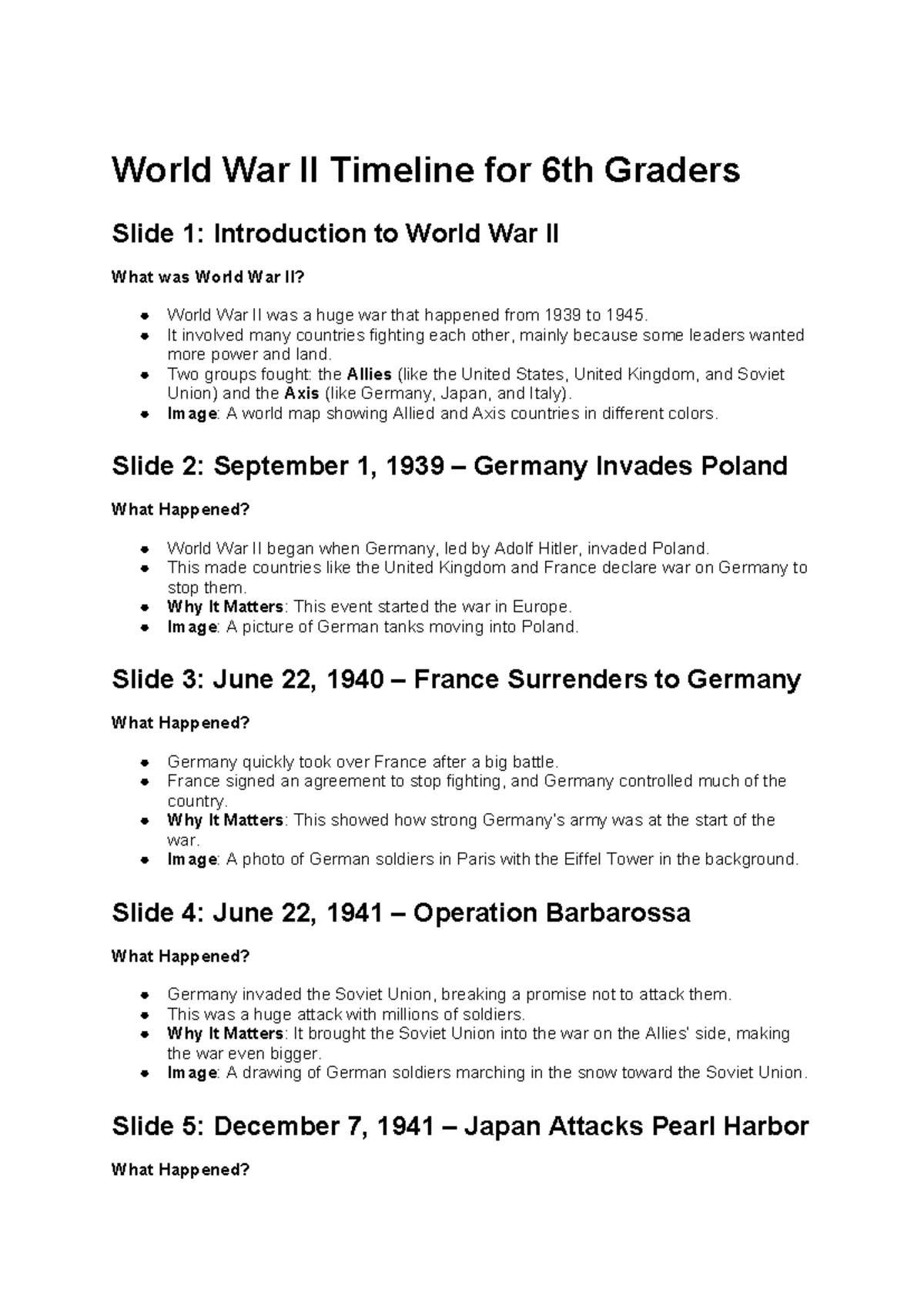 World War II Timeline for 6th Graders: Key Events (1939-1945) - Studocu