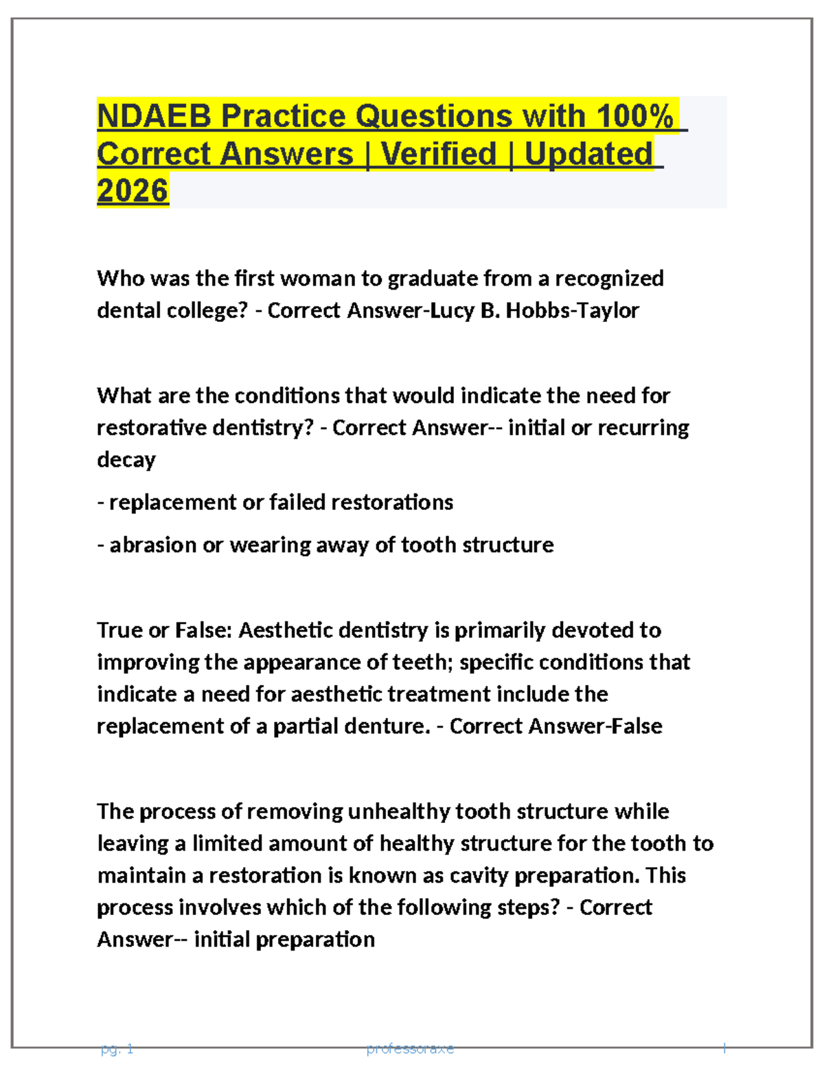 NDAEB Practice Questions & Answers - Updated 2026 - Studocu