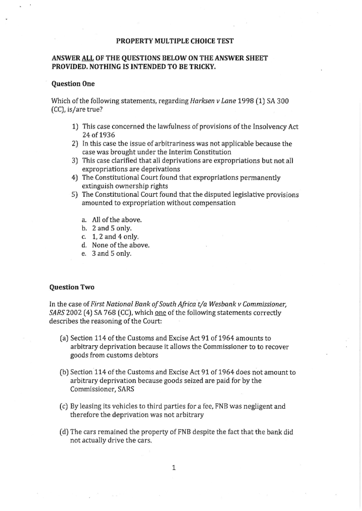 Property Law Past Paper Review and Analysis - Studocu
