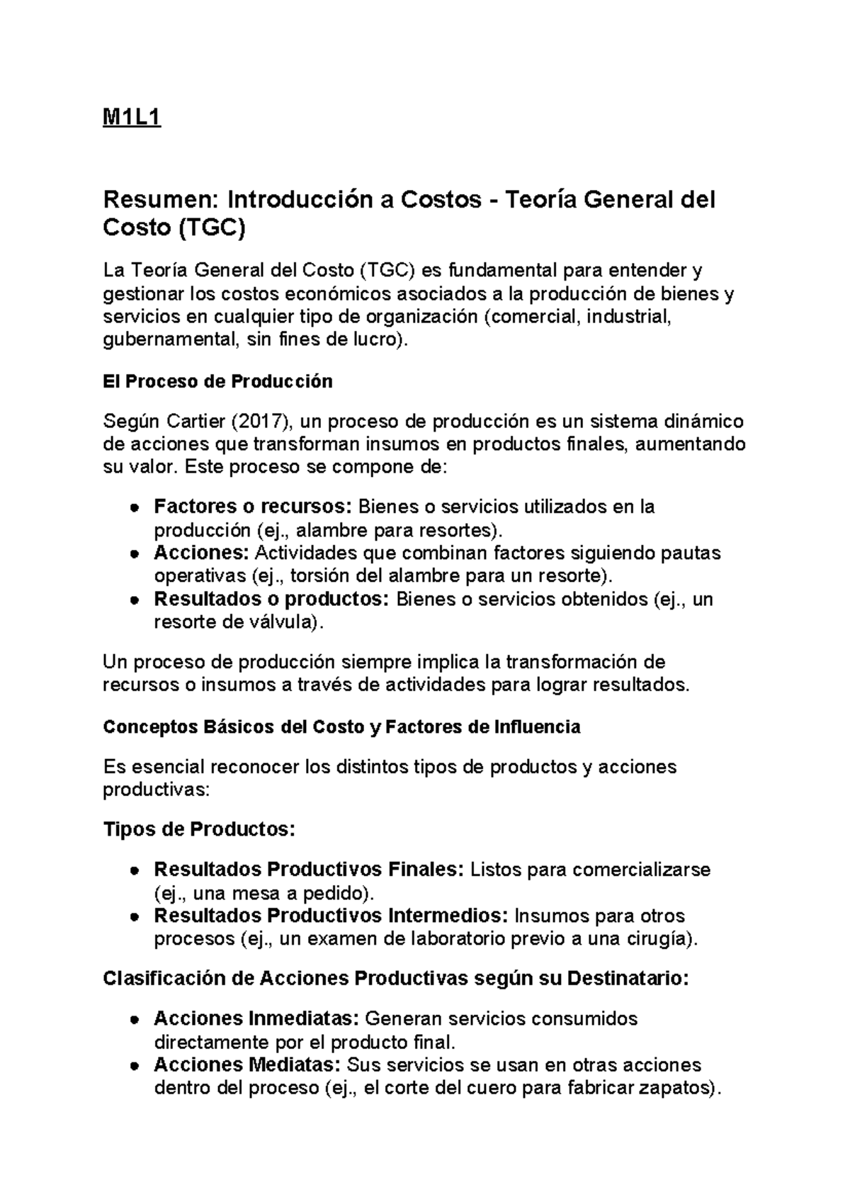 M2L1 Resumen: Introducción a Costos y Sistemas de Costeo - Studocu