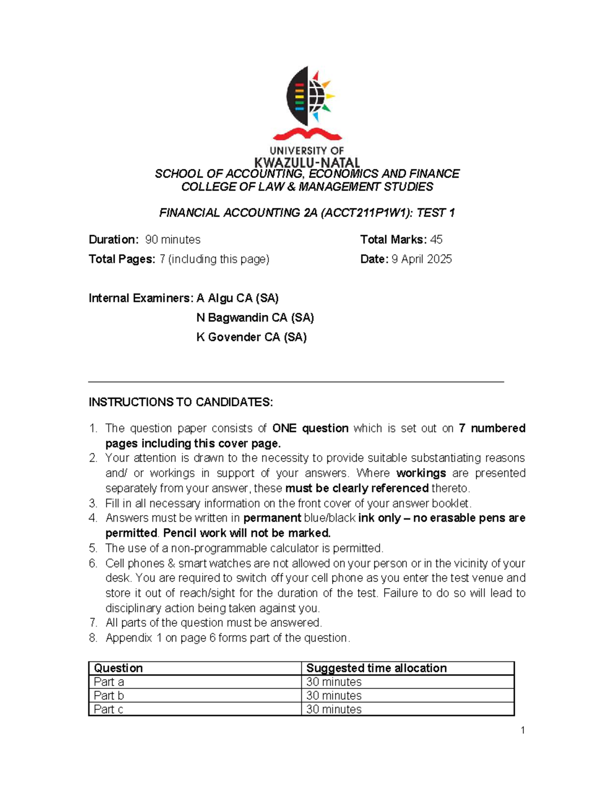 ACCT211P1W1: Financial Accounting 2A Test 1 Past Paper 2025 - Studocu