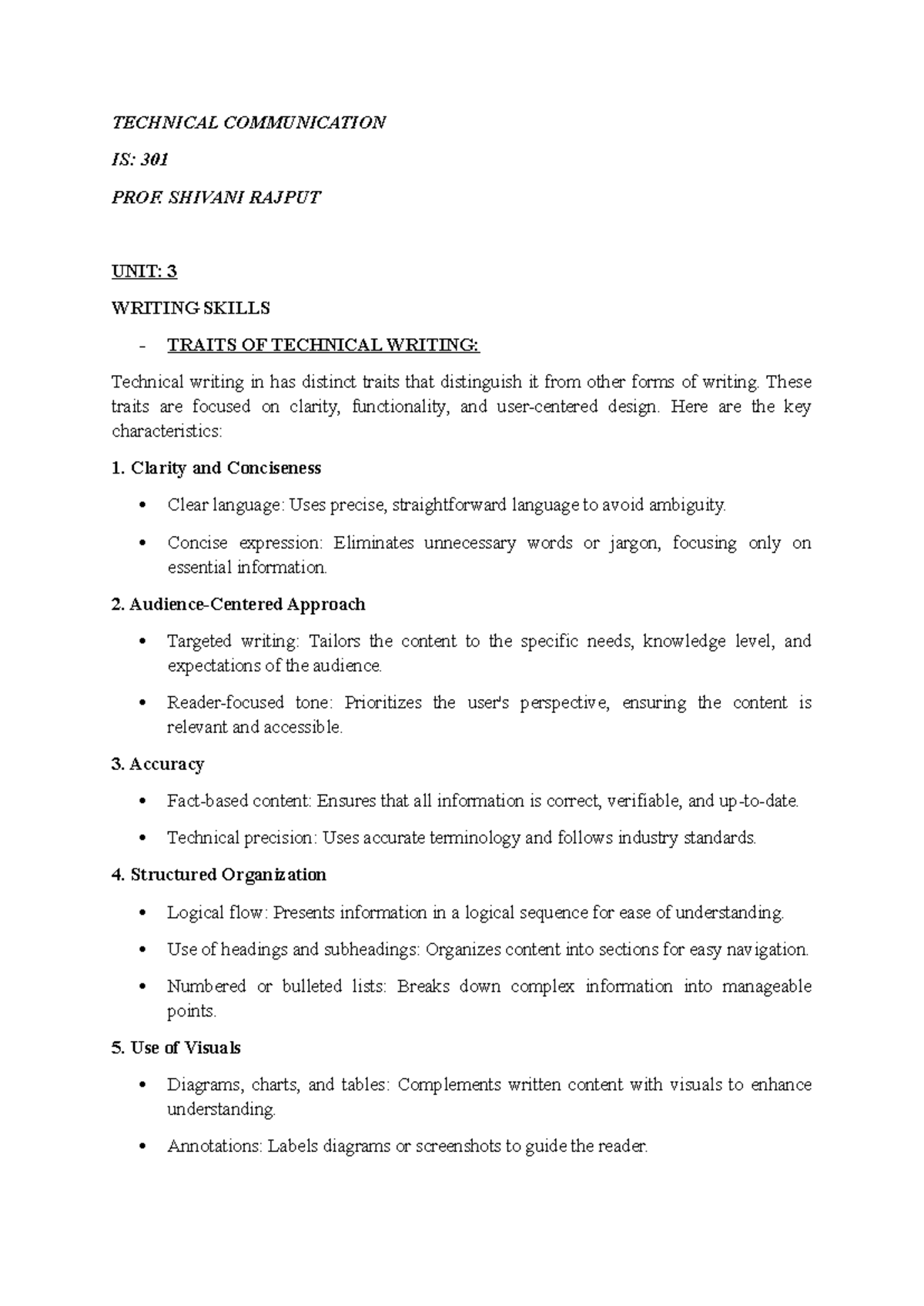 Technical Communication Notes: IOT 301 - Writing Skills & Traits - Studocu