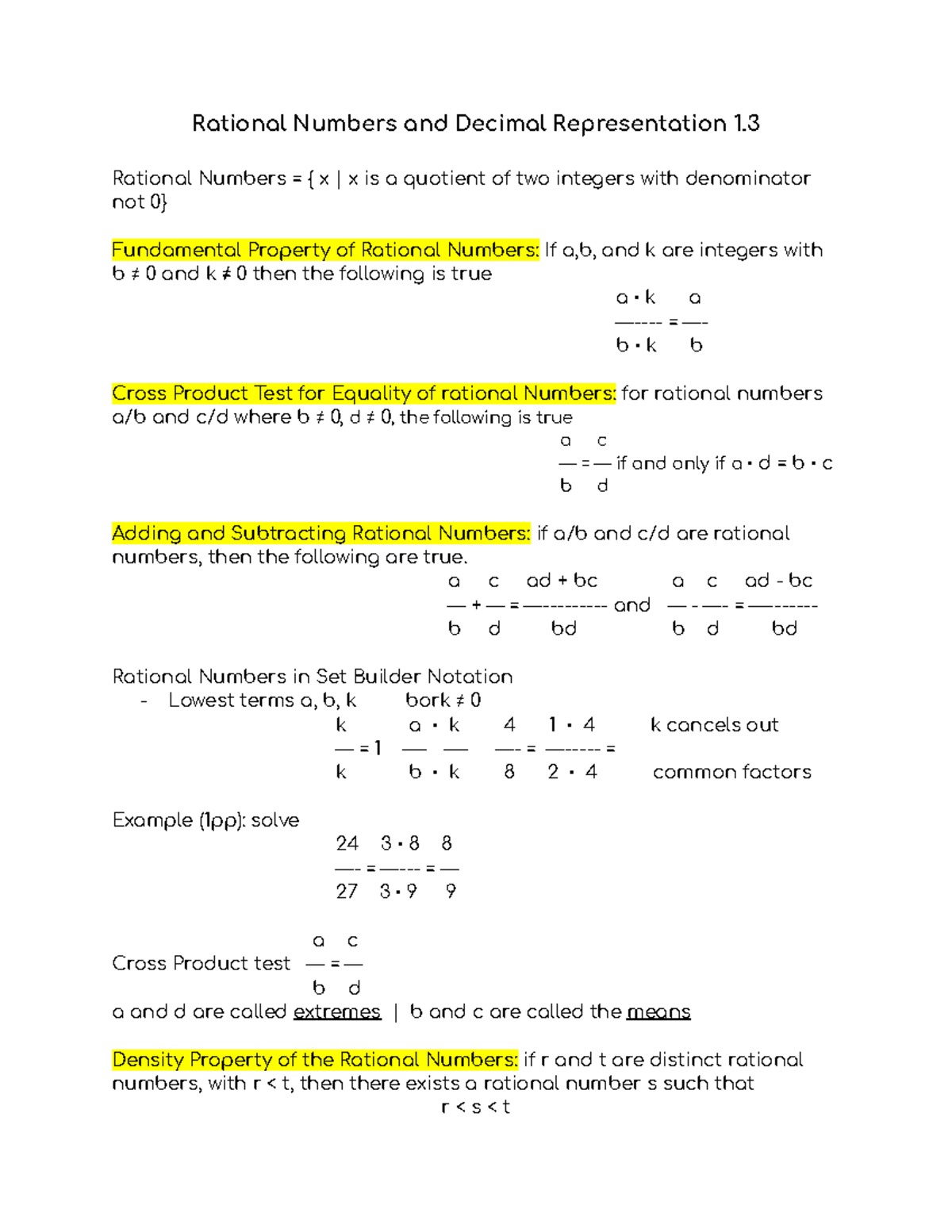 Rational Numbers & Decimal Representation (Math 101) - Studocu