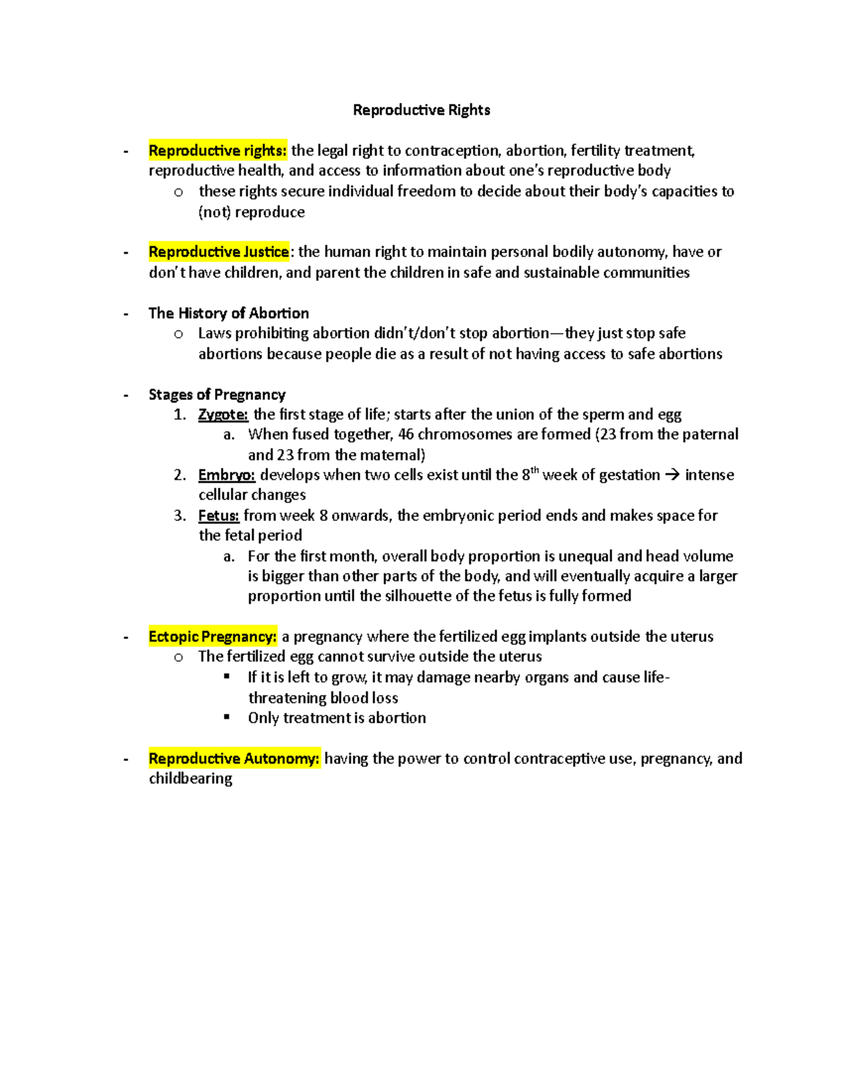 Reproductive Rights and Justice: Comprehensive Notes on R&W 101 - Studocu