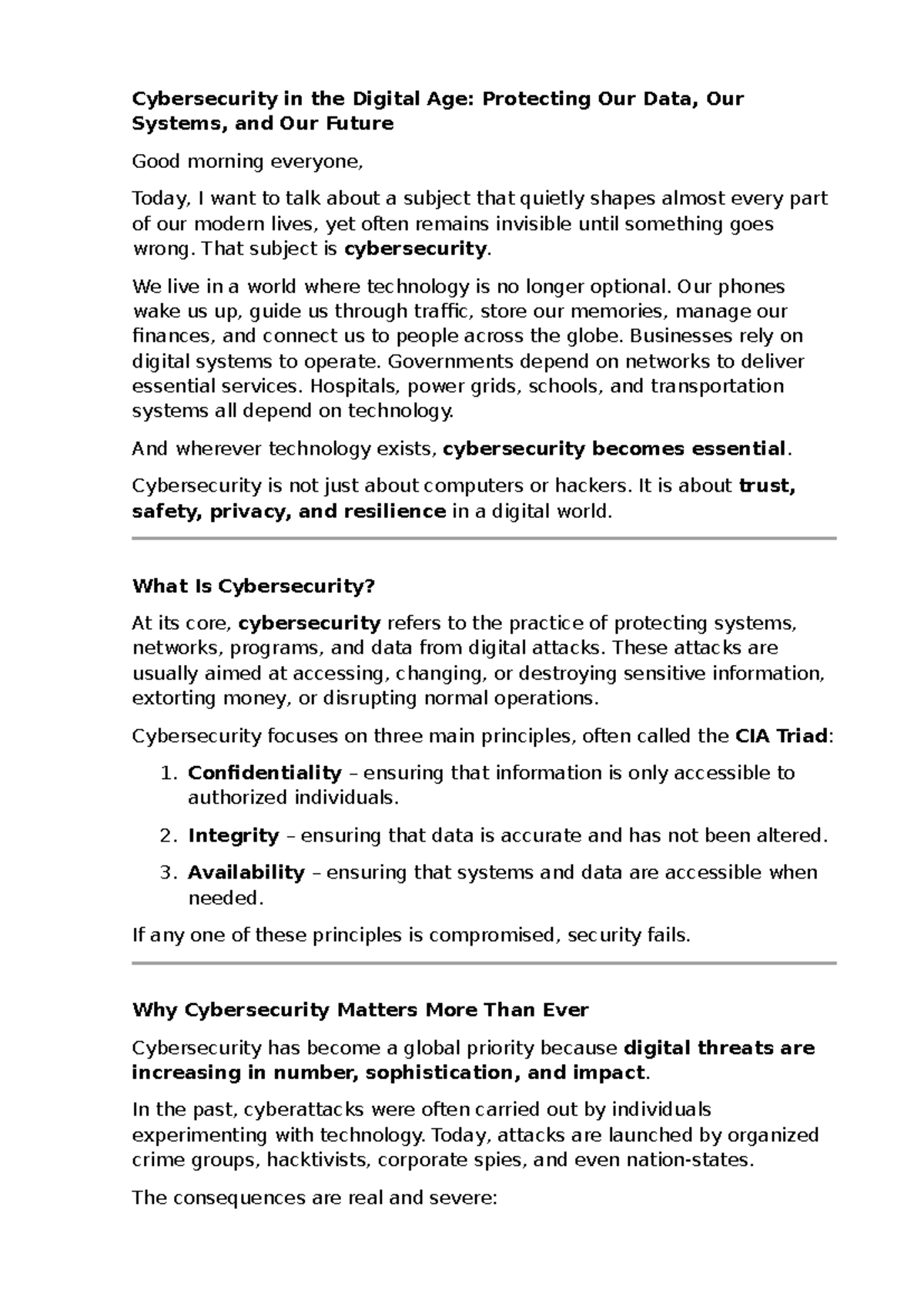 Cybersecurity 101: Protecting Data & Systems in the Digital Age - Studocu